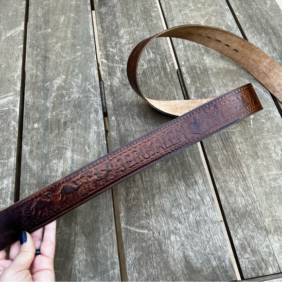 Vintage Jerusalem Holy Land Leather Tooled Belt - Picture 7 of 8